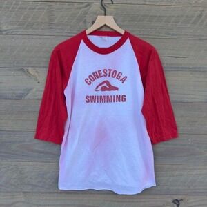Vintage 80s Conestoga Swimming Summer Sportswear 3/4 Sleeve Shirt